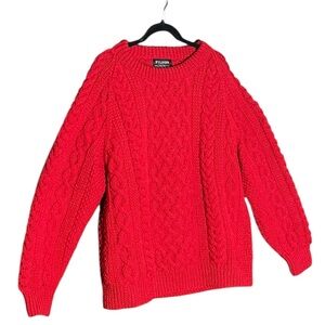 FILSON 100% WOOL RED FISHERMAN CABLE KNIT CREWNECK EXCELLENT COND XL